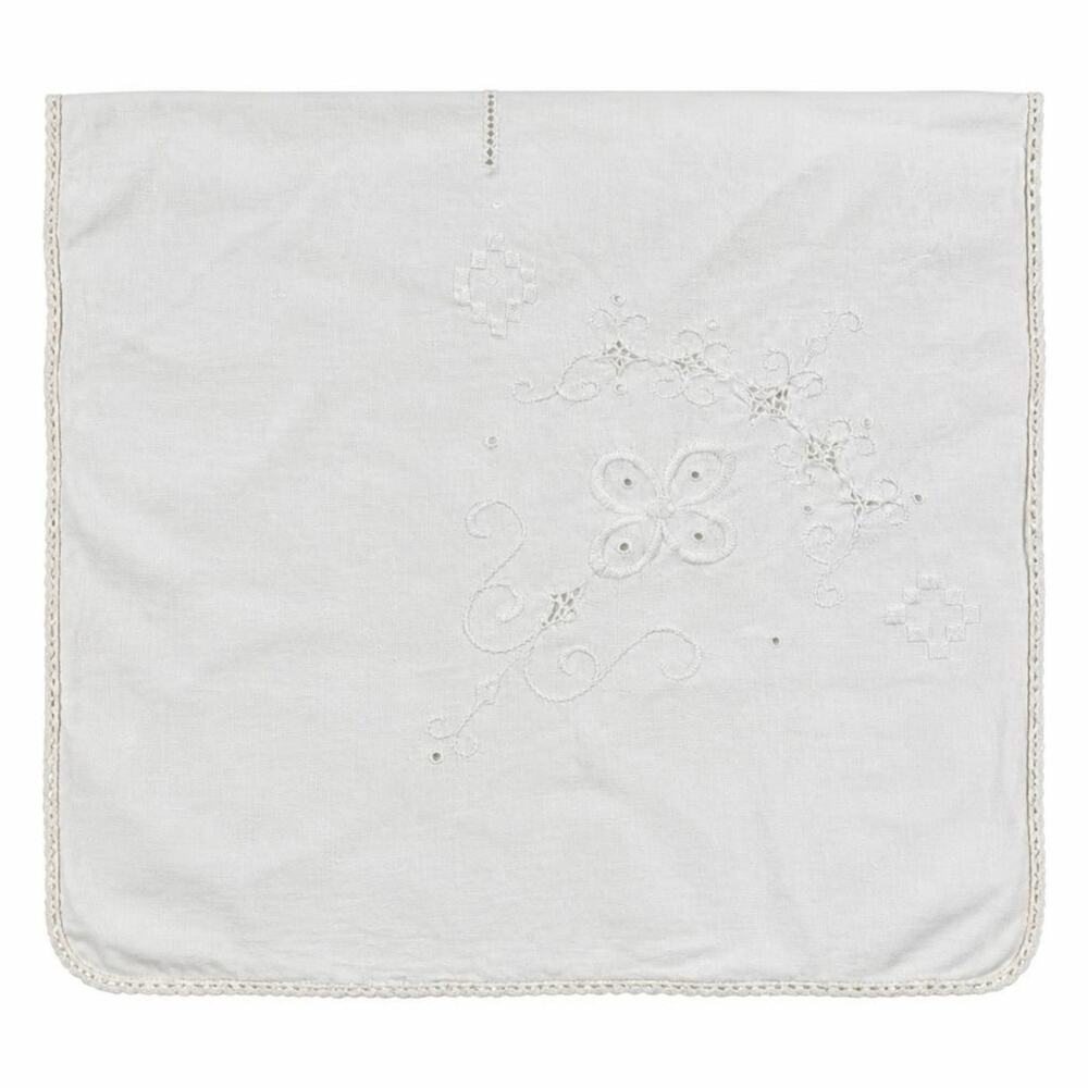 VTG Linen Tablecloth Embroidered Floral Rectangle 82x68” Light Romantic Cottage